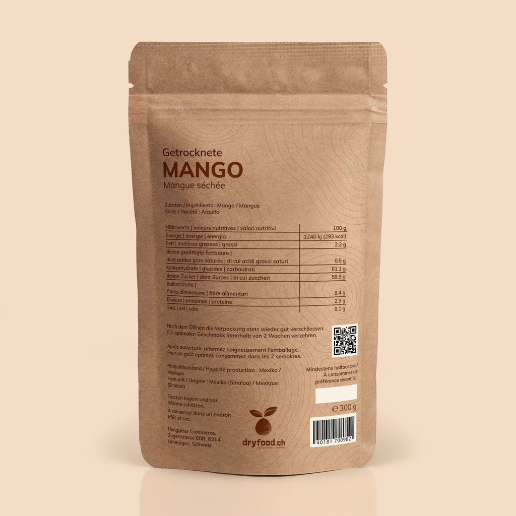 Dryfood Getrocknete Mango Verpackung Rückseite