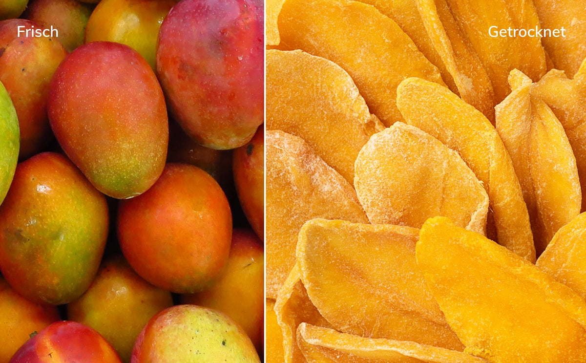 Frische und getrocknete Mango